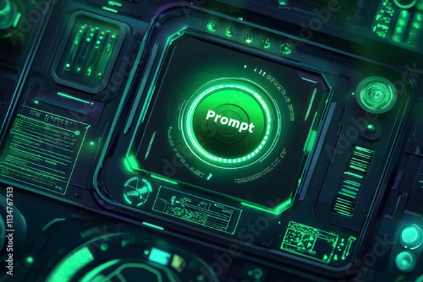 Fototapeta Futuristic AI prompt illustration. Green High-tech background concept. Ready to use command prompt box