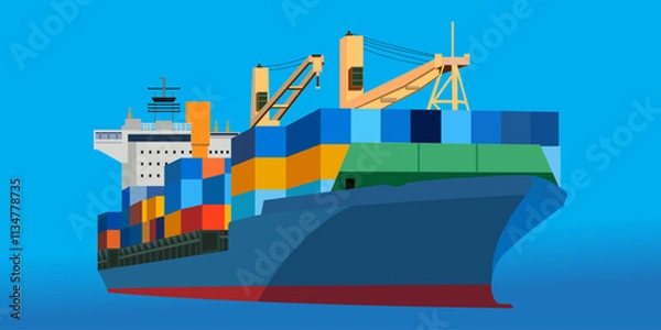 Fototapeta Cargo Ship (container ship), vector illustration isolated on white background, eps