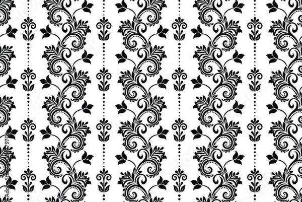 Fototapeta Floral seamless pattern. Black and white element. Fabric for ornament, wallpaper, packaging, vector background.