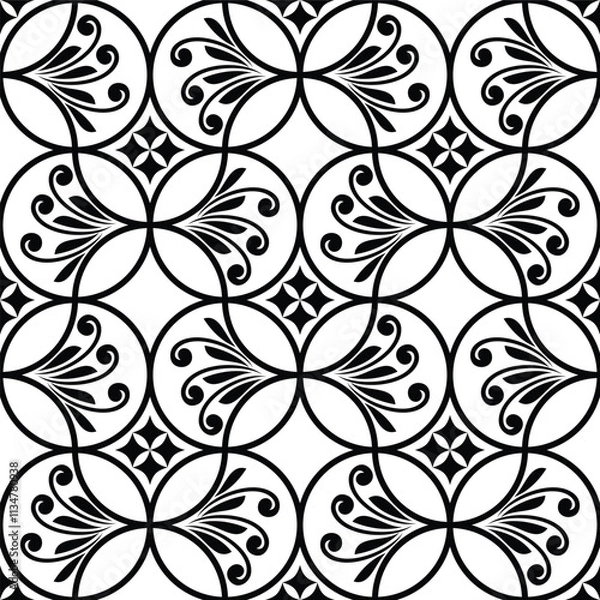 Fototapeta Abstract floral seamless pattern. Black and white. Vector background.