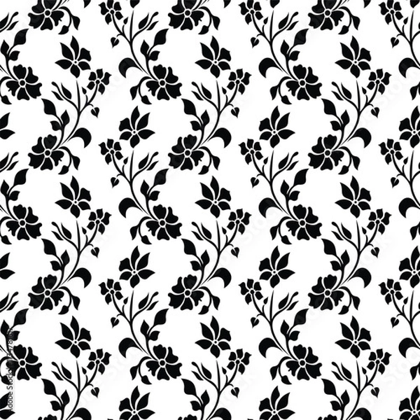 Fototapeta Abstract seamless luxury pattern. with Leaf. Black and white. Flower ornament. Vector background.
