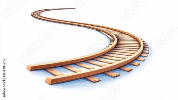 Fototapeta Curved railway track extending into the distance on a white background.