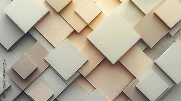 Obraz Abstract background of overlapping beige and white squares with varying depth and shadow creating a 3D effect.
