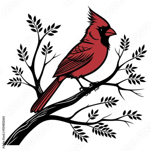 Fototapeta Cardinals Bird Black Vector Silhouette isolated on a transparent background