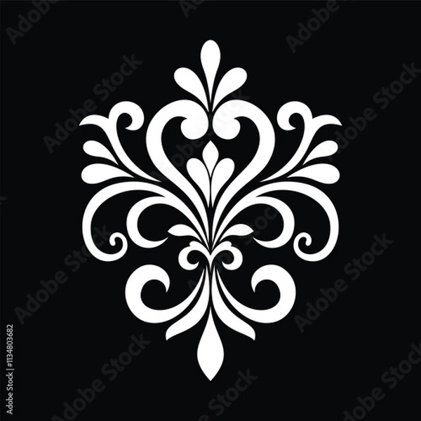 Fototapeta Damask graphic ornament. Floral design element. Black and white vector pattern.