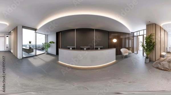 Obraz 3d illustration spherical 360 vr degrees, a seamless panorama of the room and office. interior design 3D rendering.reception in a modern panoramic office