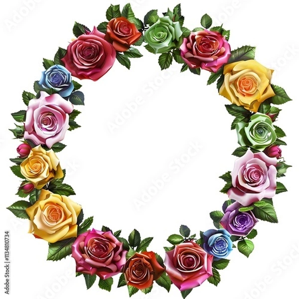 Obraz A decorative wreath made of various colorful roses and leaves.