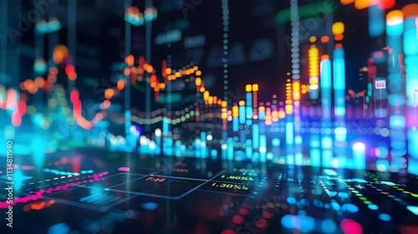 Fototapeta Abstract digital representation of financial data and stock market trends.