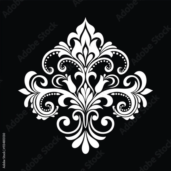 Fototapeta Damask graphic ornament. Floral design element. Black and white vector pattern.