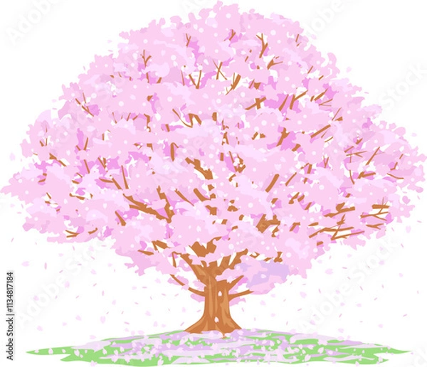 Fototapeta 新生活がはじまる春の訪れを告げる桜吹雪舞う満開の桜（ベクターEPS）