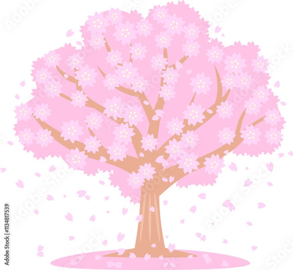 Fototapeta 新生活がはじまる春の訪れを告げる桜吹雪舞う満開の桜（ベクターEPS）