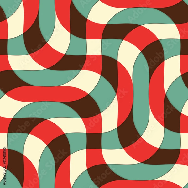 Fototapeta Retro 3D green red and yellow intersecting waves