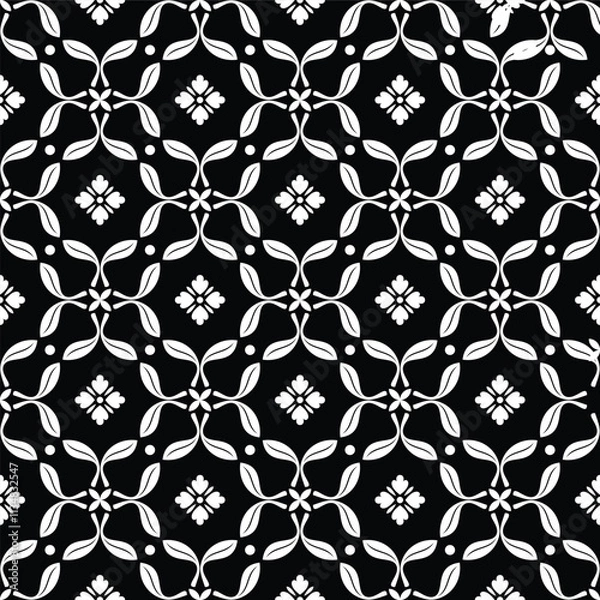 Fototapeta Abstract geometric seamless floral pattern. ornament for wrapping, wallpaper, tiles. black and white graphic vector background.