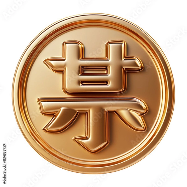 Fototapeta Shiny Golden Fortune Symbol 3D Icon with Rounded Edges and Matte Finish on Isolated White Background