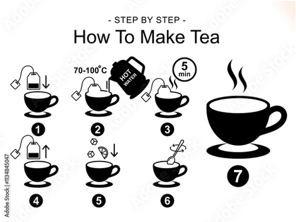 Fototapeta how to make tea icon set. direction icons for mockup, packaging, product etc. tea packaging instruction