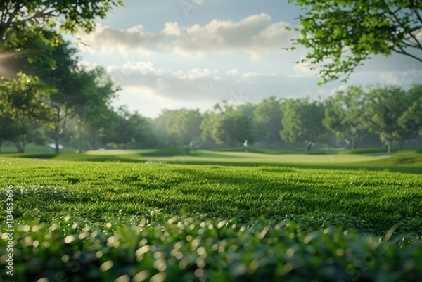 Fototapeta Premium Quality Picture of Beautiful Golf Course with Distant Holes and Green Grass