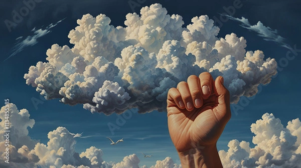 Fototapeta hand and clouds. Genrative.ai 