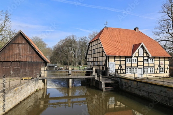 Obraz Blick auf den Fluss Ems im Schlosspark von Rheda-Wiedenbrück