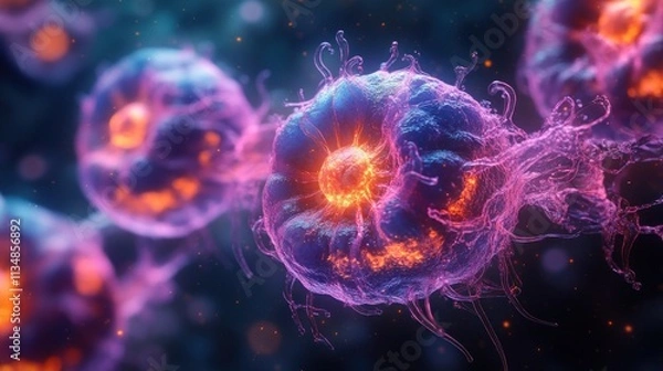 Fototapeta Microscopic Cell Structures: A Vivid Artistic Depiction