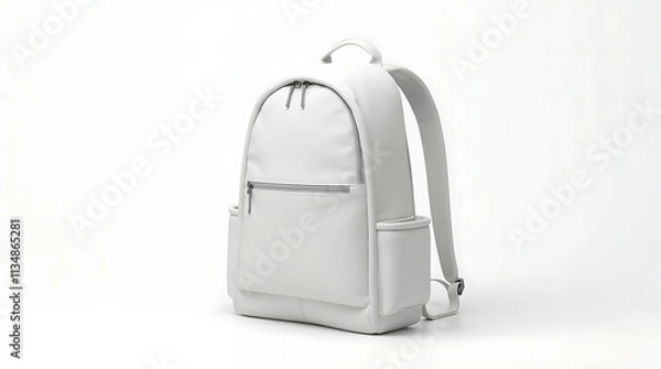 Fototapeta Blank White Leather Backpack Mockup, Generative AI