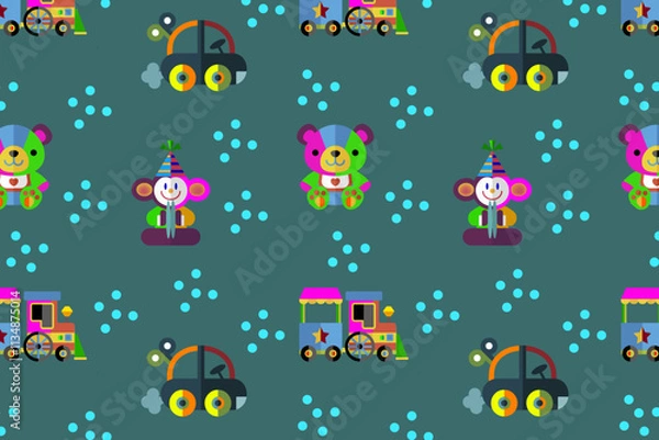Fototapeta Seamless pattern. Children toys. Background. Illustration. Flyer background design, advertising background, fabric, clothes, texture, textile pattern