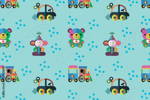 Fototapeta Seamless pattern. Children toys. Background. Illustration. Flyer background design, advertising background, fabric, clothes, texture, textile pattern