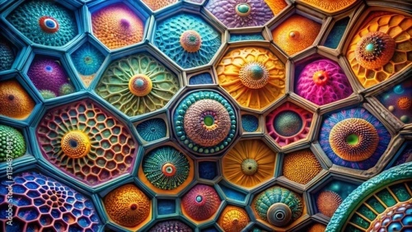 Obraz Detailed Architectural Visualization of Microscopic Cells Showcasing Intricate Structures and Textures for Scientific Exploration and Educational Purposes