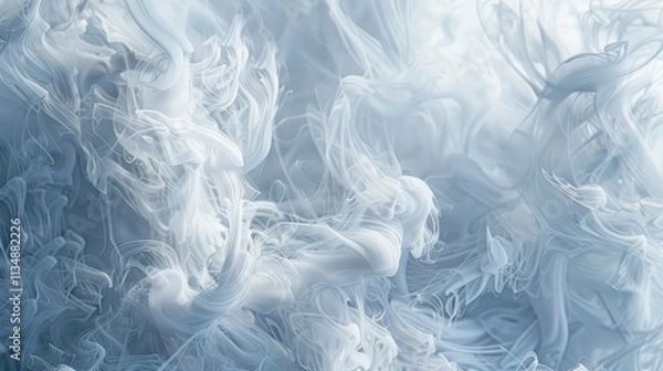 Fototapeta A close up view of swirling white smoke. The smoke is wispy and ethereal, forming intricate shapes and designs that seem to float seamlessly in the air.
