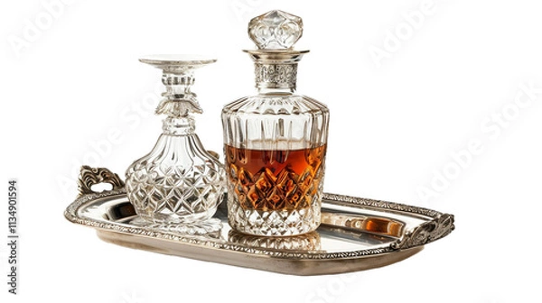 Obraz Crystal Decanter with Silver Stand on transparent background PNG.