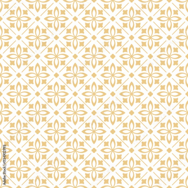Fototapeta Floral seamless pattern with baroque style ornament. Modern stylish texture. Gold and white. Repeating vector background.