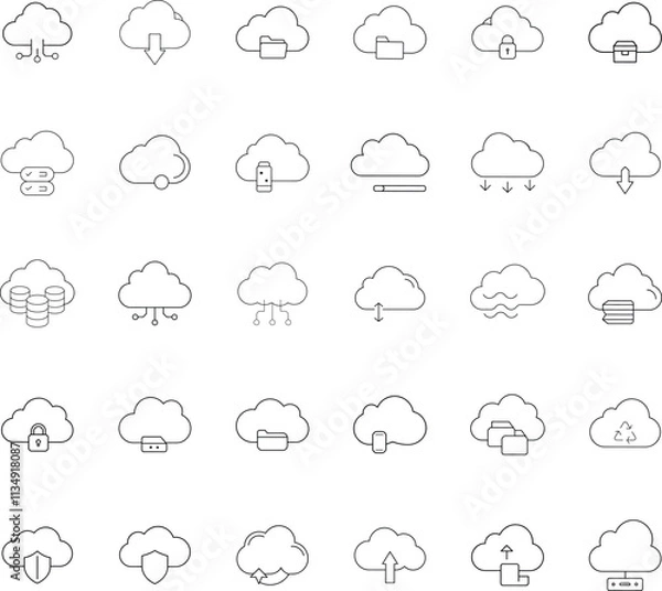 Fototapeta Cloud Computing Icons Storage, Sharing, Security, and Backup