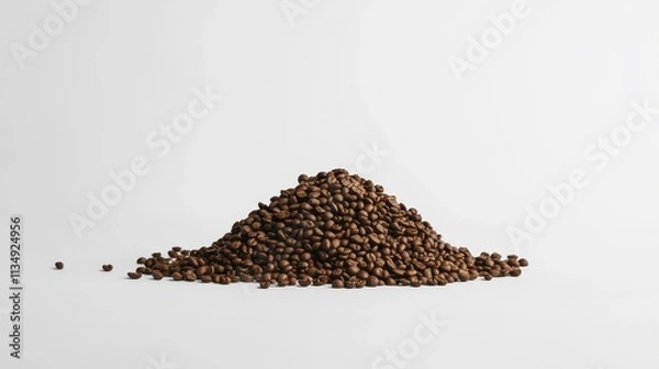 Fototapeta Pile of Freshly Roasted Coffee Beans on Plain White Background Capturing the Rich Texture and Color of Gourmet Coffee for Culinary and Beverage Photography Needs