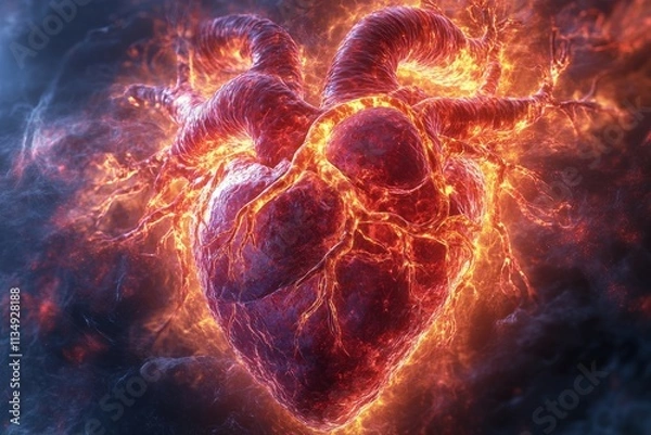 Fototapeta  Heart showing clogged arteries and weakened muscle structure. Generative AI