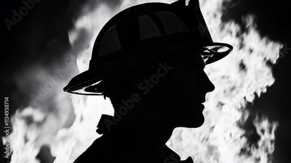 Obraz Firefighter silhouette against intense flames.