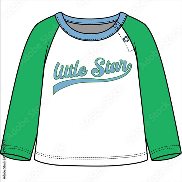 Fototapeta CONTRAST FULL SLEEVE RAGLAN TEE SHIRT WITH CONTRAST CREW NECK AND LITTLE STAR TYPOGRAPHY DESIGN FOR BABY AND TODDLER BOYS IN VECTOR ILLUSTRATION