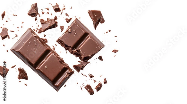 Obraz Delicious broken chocolate bar with crumbs. transparent background