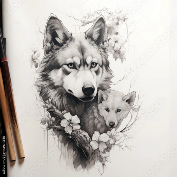 Obraz Wolf Tattoo idea sketch