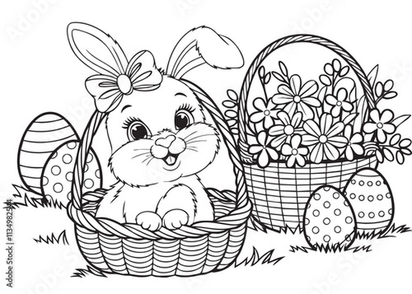 Fototapeta easter basket with eggs and bunny