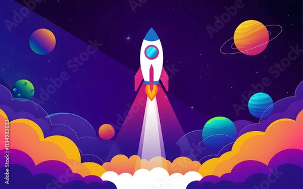 Obraz illustration of a rocket launching into space