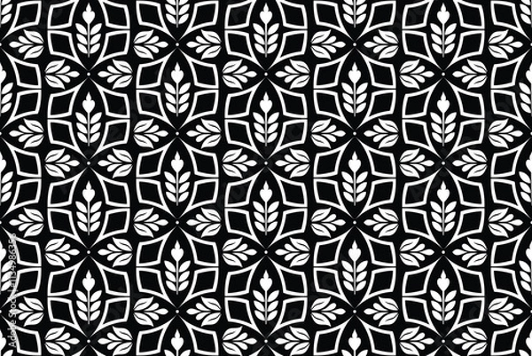 Fototapeta Floral pattern. Wallpaper baroque, damask. Seamless vector background. Black and white ornament Graphic modern pattern.