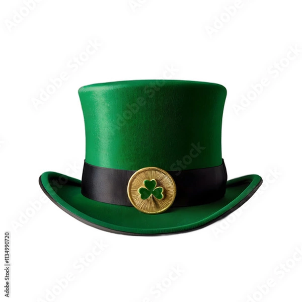 Fototapeta Green leprechaun hat with shamrocks perfect for St.Patrick's Day in March isolated on white, transparent background png 