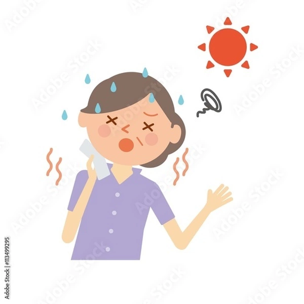 Fototapeta 熱中症　シニア　女性　イラスト