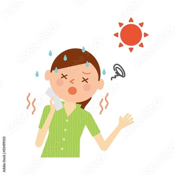 Fototapeta 熱中症　女性　イラスト