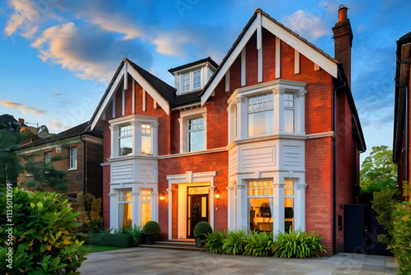 Obraz House in Chiswick suburb on an evening with a cloudy sky, London.