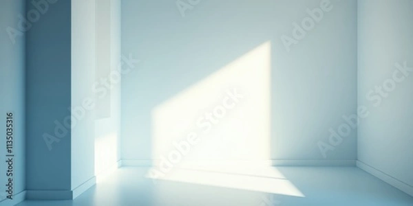Fototapeta A minimalistic room with soft blue walls and a beam of natural light illuminating the floor