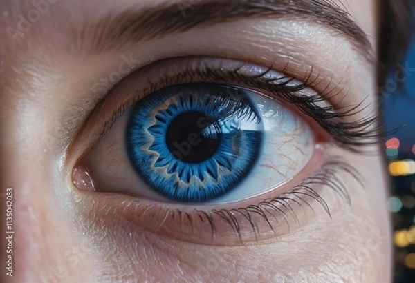 Obraz A Close-Up Macro Shot of a Striking Blue Eye with Intricate Detail