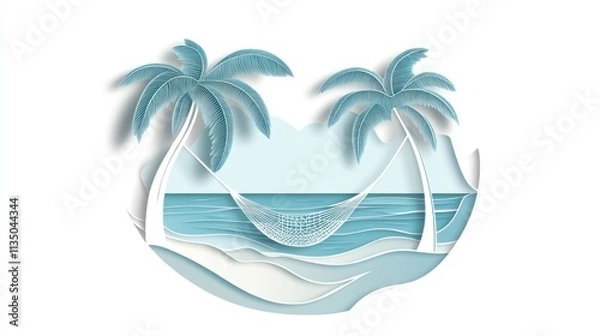 Fototapeta Serene Hammock Paradise: Paper Art of Tropical Beach Relaxation