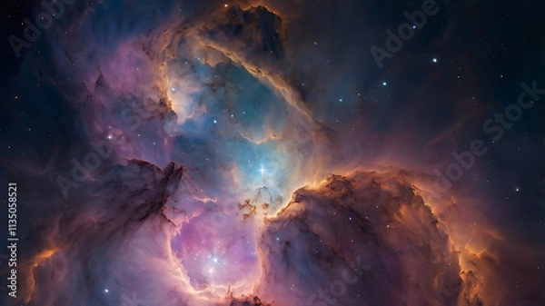 Fototapeta Vibrant Nebula in Outer Space - Cosmic Beauty, abstract wave pattern, digital artwork, vibrant gradient design, pink and teal gradient, dynamic wave lines, modern digital art, flowing lines artwork