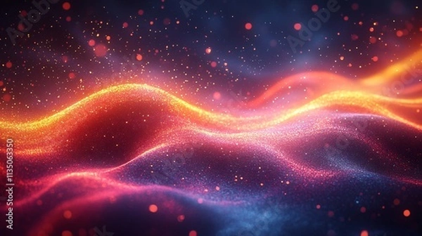 Fototapeta Glowing Particle Waves, Abstract Background