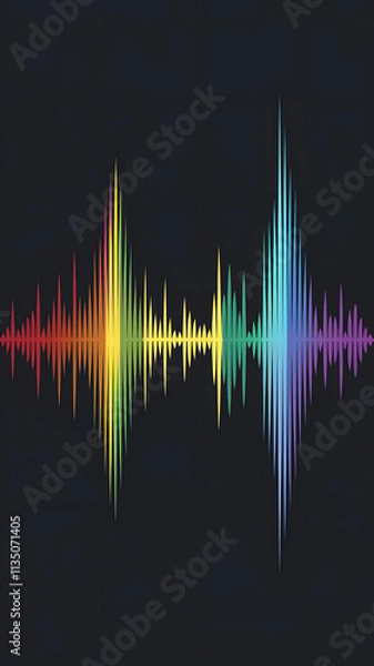 Fototapeta Colorful soundwave illustration on a dark background, featuring a spectrum of colors. Perfect for music or audio design. The color gradients from dark to light create an elegant and modern look.